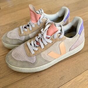 Veja V-10 Suede Multico Peach Sneakers Womens Size 8 EUR 39 Low Top Pastel Shoes